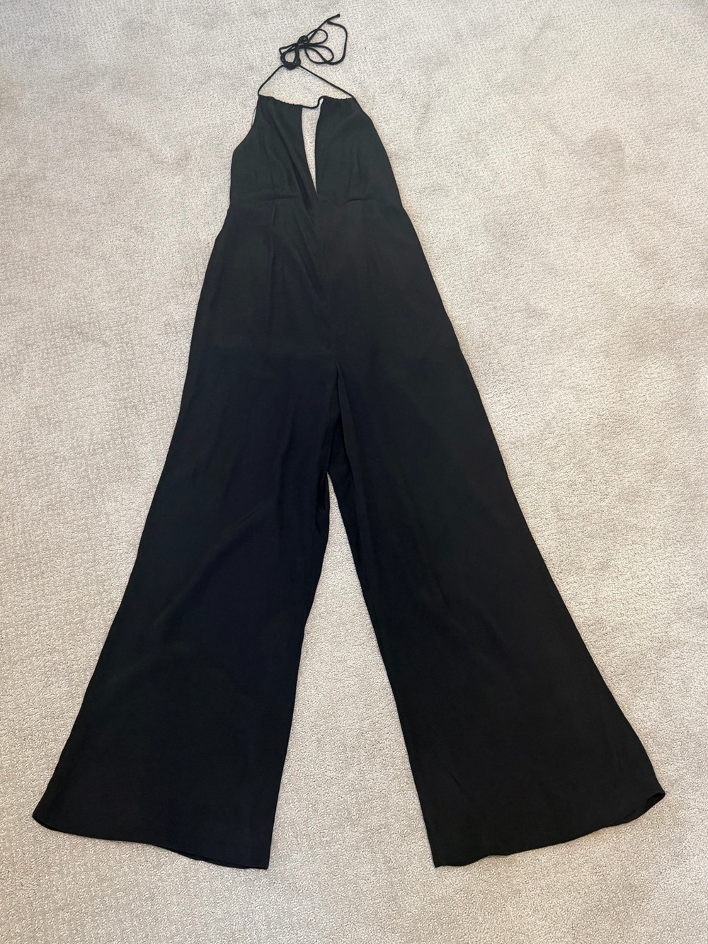 Black Halter Wide-Leg Jumpsuit Deep Open Back Medium